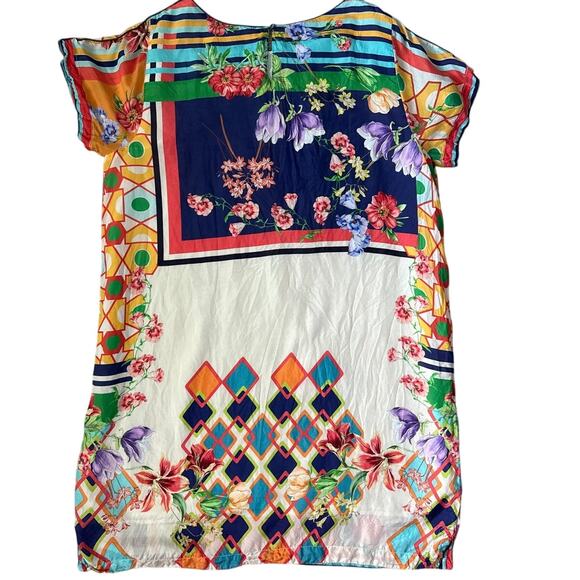 Johnny Was Silk Patchwork Short Sleeve Tunic Dress Multi Size Large - Picture 4 of 11